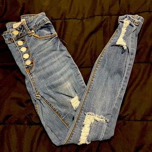High waisted ripped blue jeans, size 3